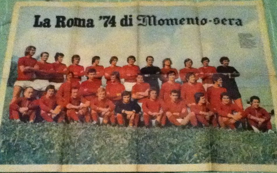 La rosa della Roma 1974/75 sulle pagine del giornale Momento Sera