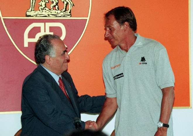 Campionato 1997/98, il presidente della Roma Franco Sensi e Zdenek Zeman